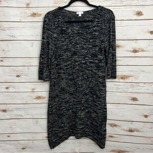 J Jill Black Gray Marled V-neck 3/4 Sleeve Sweater Dress